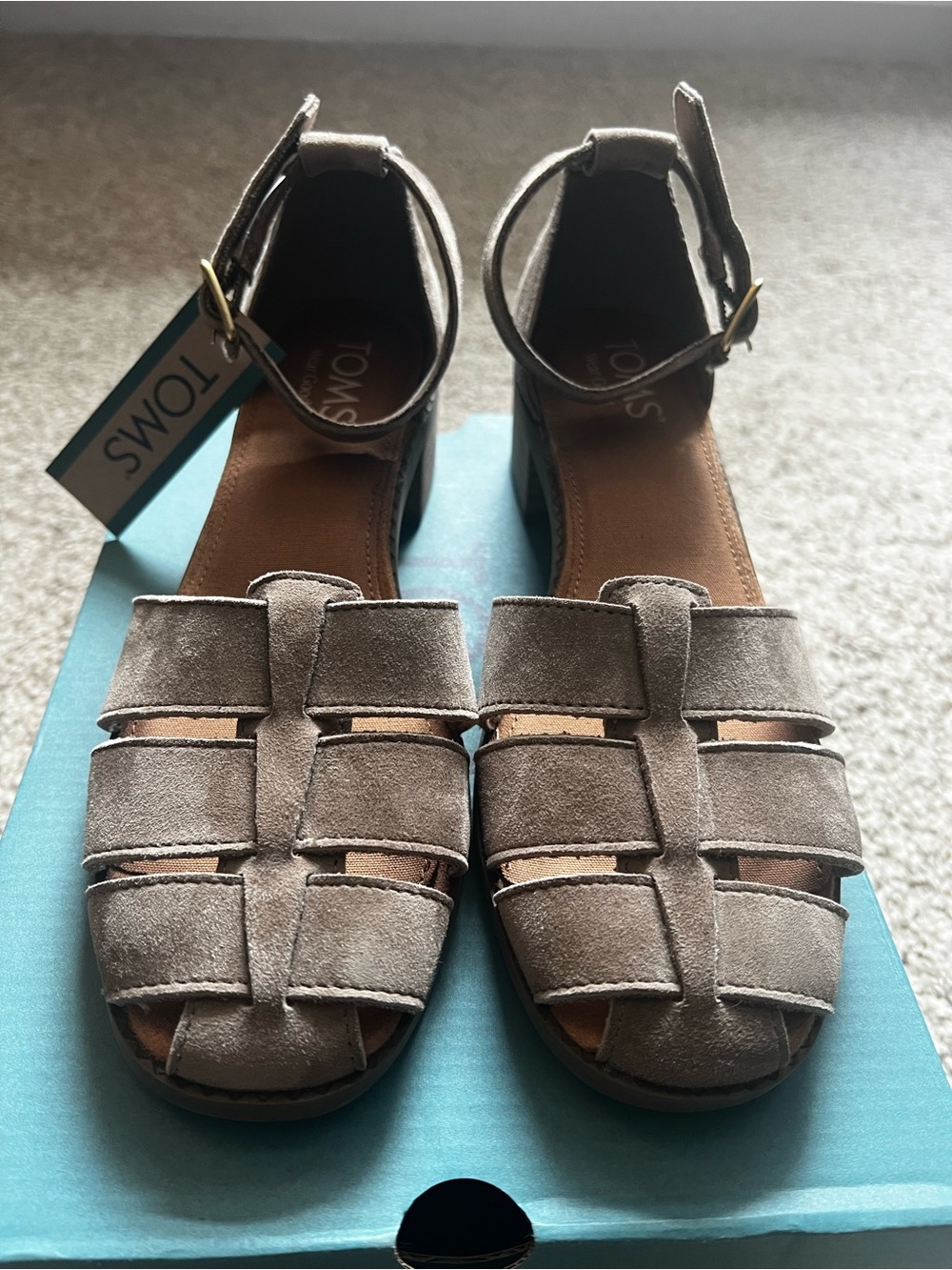 TOMS Taupe Suede Fisherman Sandals with Ankle Strap